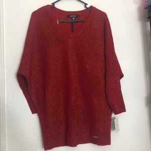 Ellen Tracy Red Gold Lurex Women PXL Sweater